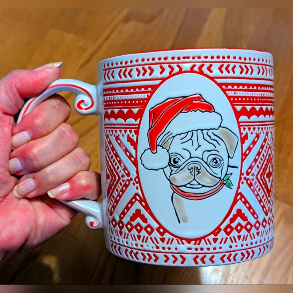 Christmas Pug Dog Sweater Mug  Collectable Pugly Sweater Santa Hat Cup